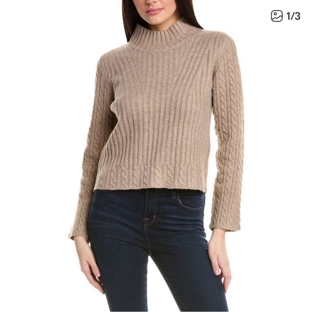 Rain + Rose Sweater Women’s M Tan Cable Knit Wool-Blend Cropped